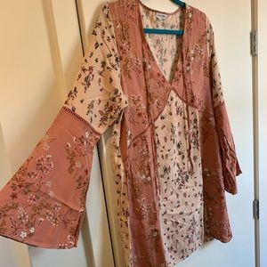 Bell sleeved two tone floral dress